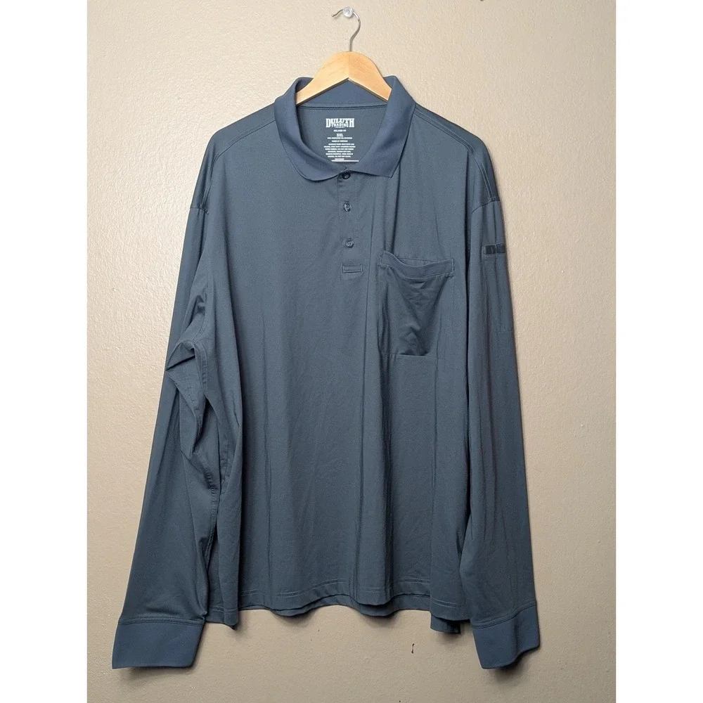 Duluth‎ Trading Polo Shirt Mens 3XL Gray Long Sleeve Relaxed Fit Stretch